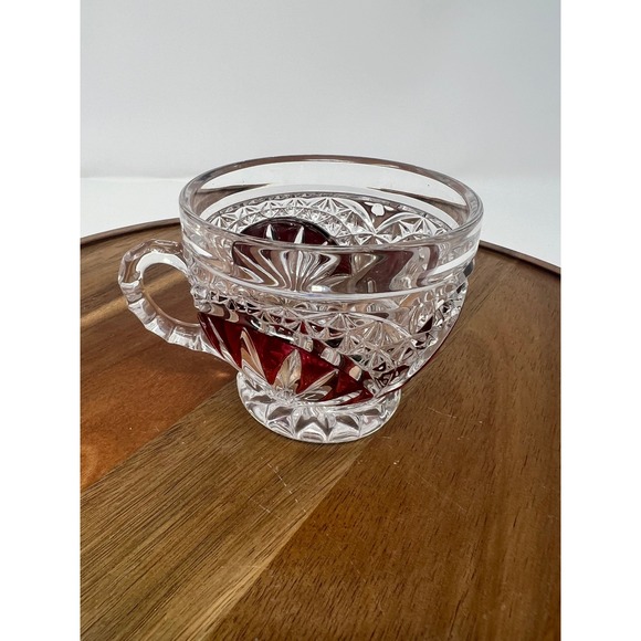 Vintage Crystal Cut Ruby Red Glass Teacups Set of 6 Etched Floral Design - Picture 3 of 12